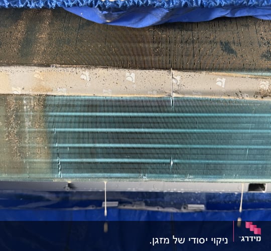 יחידת מיזוג אוויר עם כיסוי כחול